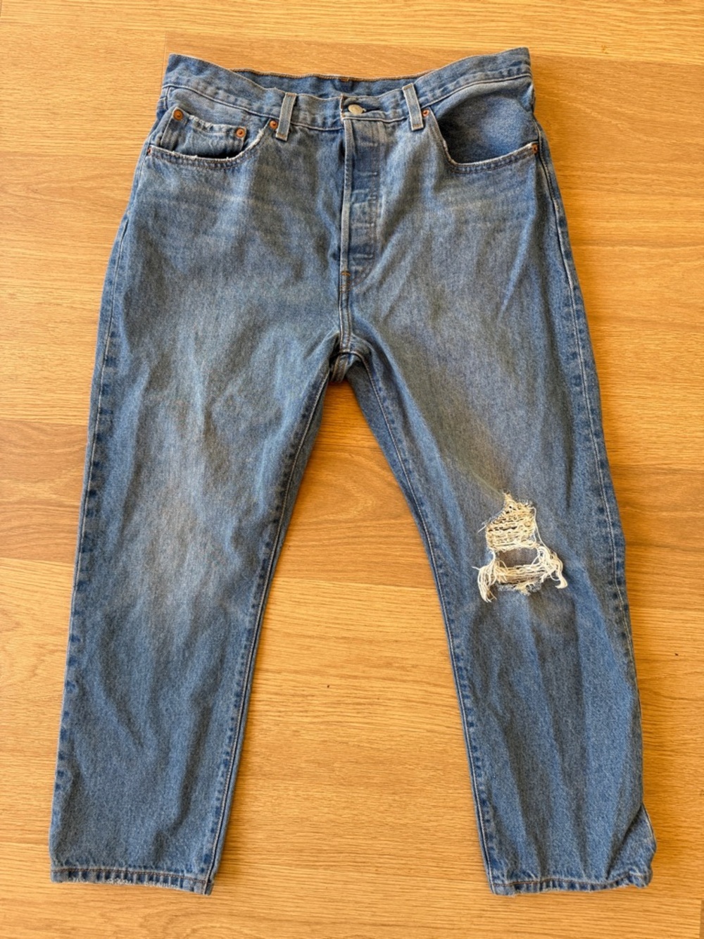 Levi's Blue Distressed Ankle Crop Jeans